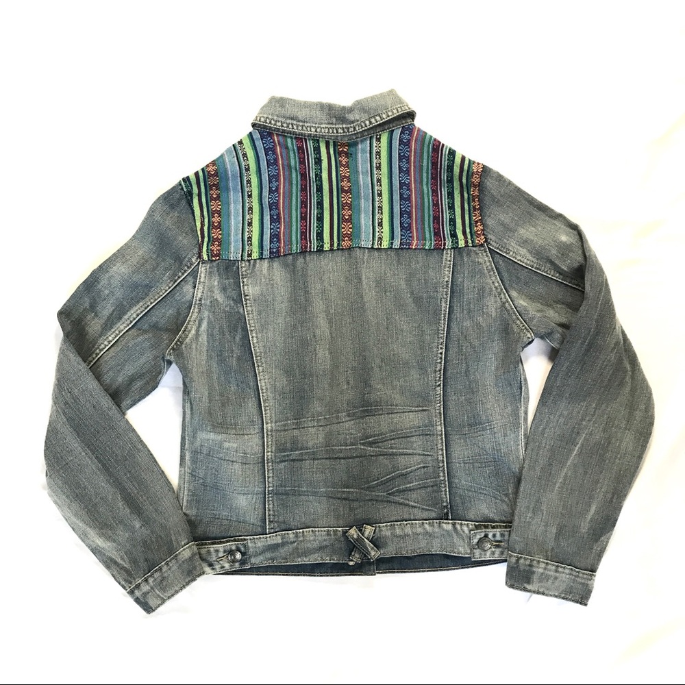 Love Culture Light Blue Denim Jacket with Colorful Stripes - Picture 7 of 8